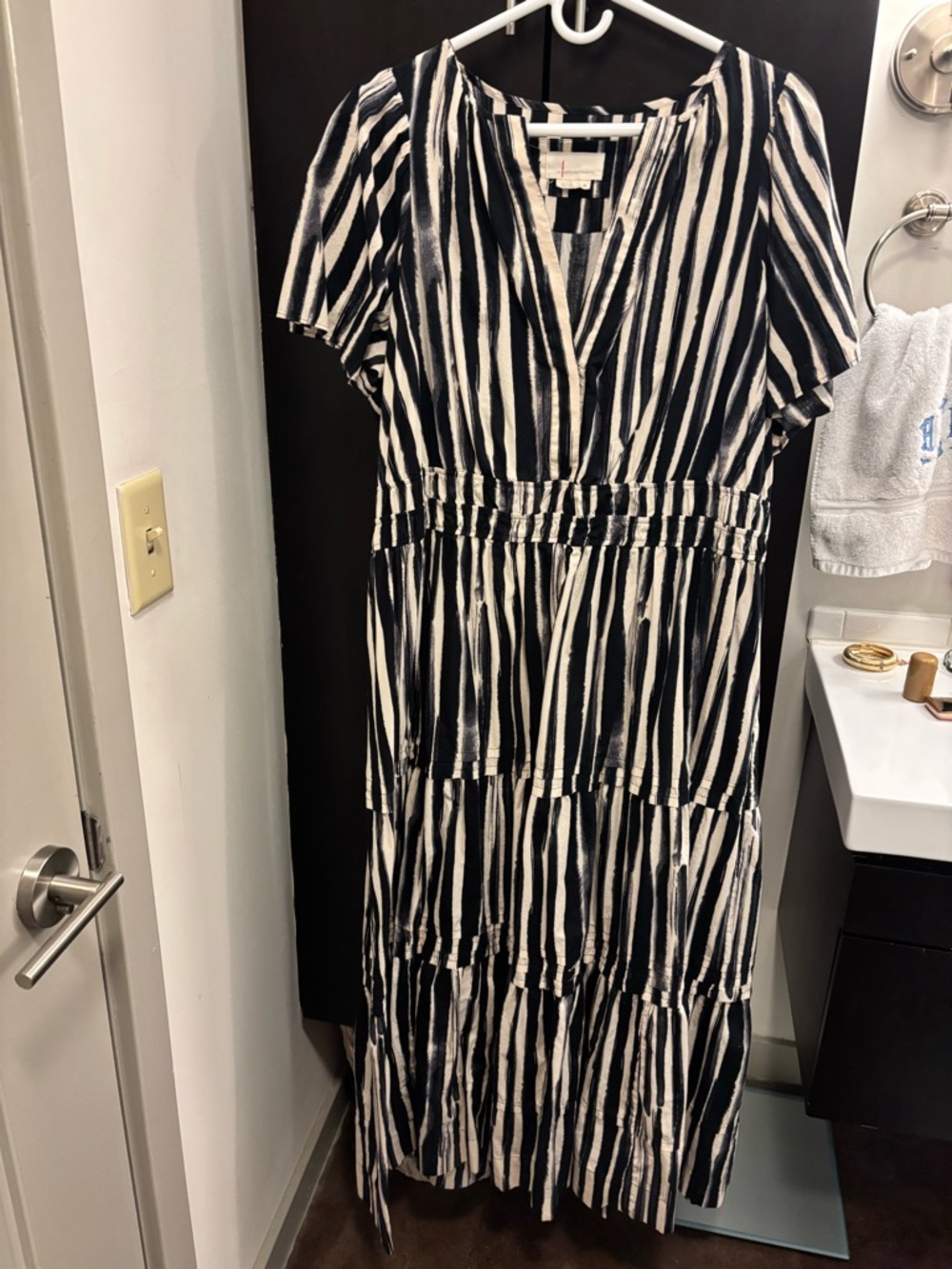 Anthropologie Black and White Striped Maxi Dress
